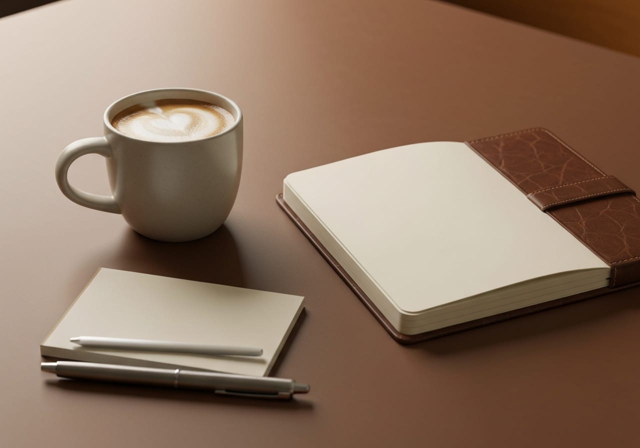 Escritorio de nogal con espresso, pluma estilográfica vintage y documentos legales — la rutina operativa de auditoría de cumplimiento que toda empresa que opere en Italia debe completar antes del 27 de septiembre de 2026